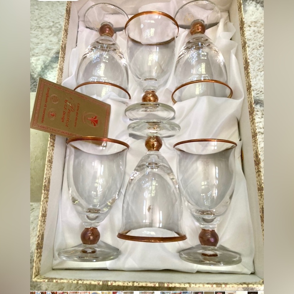6 PCs J Preziosi Lavarato A Mano Italian Vintage Drinking Glasses Handmade NEW